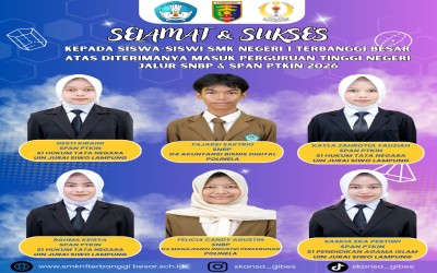 SMKN 1 TERBANGGI BESAR UKIR PRESTASI, 6 SISWA LOLOS SELEKSI MASUK PERGURUAN TINGGI NEGERI